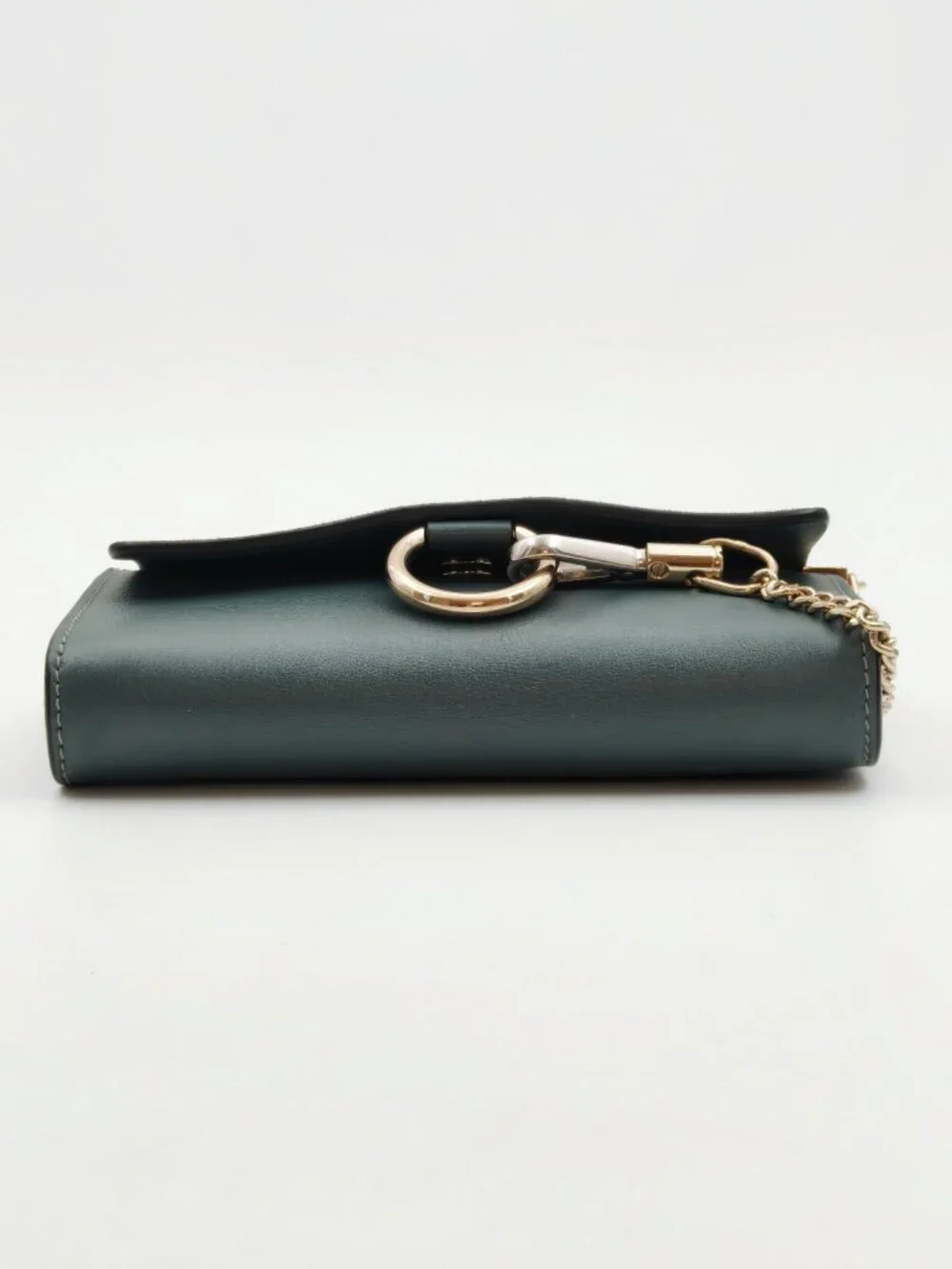 Chloé Faye Small Crossbody Bag Dark Green Suede Leather Gold Chain Authentic